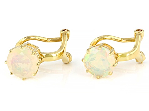 Pre-Owned Multi-Color Ethiopian Opal 18k Yellow Gold Over Silver October Birthstone Clip-On Earrings