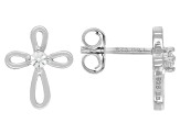 Pre-Owned White Lab Created Sapphire Rhodium Over Sterling Silver Children's Cross Stud Earrings .07