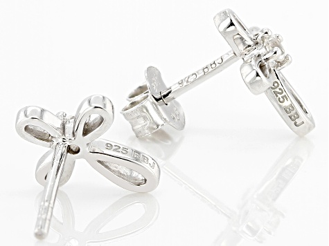 Pre-Owned White Lab Created Sapphire Rhodium Over Sterling Silver Children's Cross Stud Earrings .07