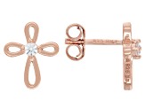 Pre-Owned White Lab Created Sapphire 18k Rose Gold Over Sterling Silver Children's Cross Stud Earrin