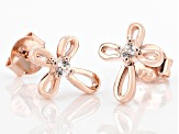 Pre-Owned White Lab Created Sapphire 18k Rose Gold Over Sterling Silver Children's Cross Stud Earrin