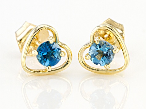 Pre-Owned London Blue Topaz Child's 10k Yellow Gold Heart Stud Earrings .22ctw