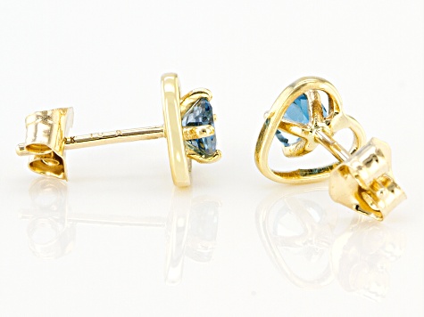 Pre-Owned London Blue Topaz Child's 10k Yellow Gold Heart Stud Earrings .22ctw