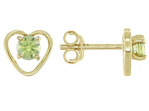 Pre-Owned Green Peridot Child's 10k Yellow Gold Heart Stud Earrings .22ctw