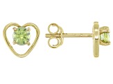 Pre-Owned Green Peridot Child's 10k Yellow Gold Heart Stud Earrings .22ctw