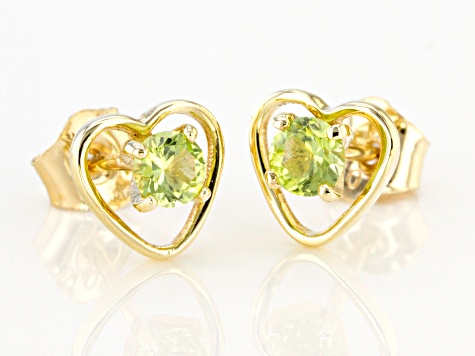 Pre-Owned Green Peridot Child's 10k Yellow Gold Heart Stud Earrings .22ctw