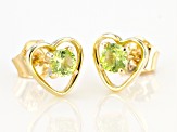 Pre-Owned Green Peridot Child's 10k Yellow Gold Heart Stud Earrings .22ctw