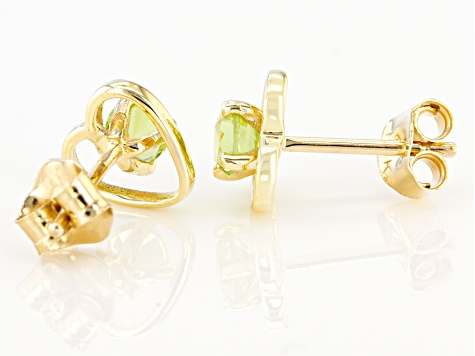 Pre-Owned Green Peridot Child's 10k Yellow Gold Heart Stud Earrings .22ctw