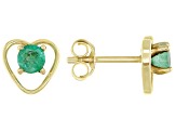 Pre-Owned Green Sakota Emerald Childrens 10k Yellow Gold Heart Stud Earrings  .20ctw