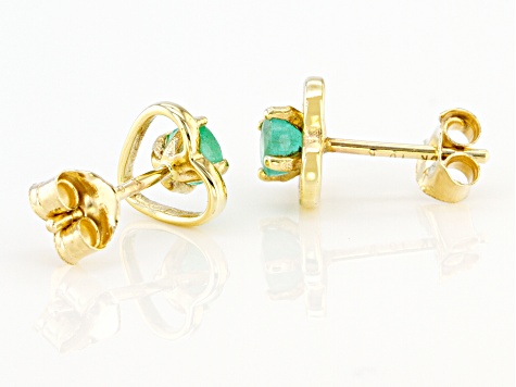 Pre-Owned Green Sakota Emerald Childrens 10k Yellow Gold Heart Stud Earrings  .20ctw