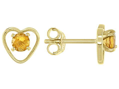 Pre-Owned Golden Citrine Child's 10k Yellow Gold Heart Stud Earrings .20ctw