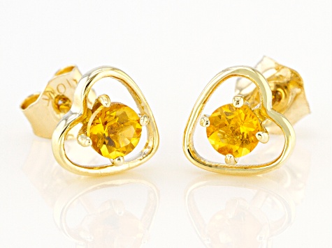 Pre-Owned Golden Citrine Child's 10k Yellow Gold Heart Stud Earrings .20ctw