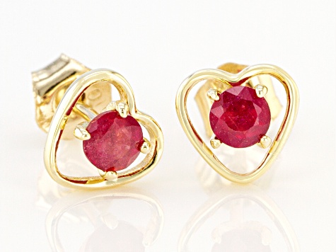 Pre-Owned Ruby Childrens 10k Yellow Gold Heart Stud Earrings .22ctw