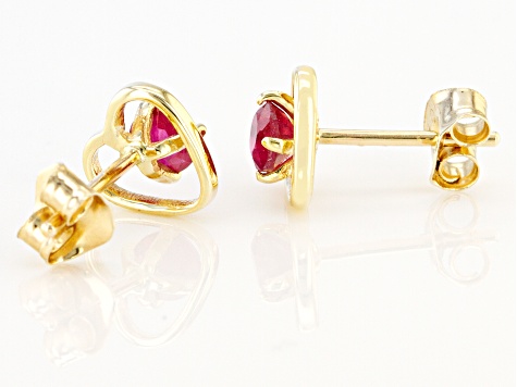 Pre-Owned Ruby Childrens 10k Yellow Gold Heart Stud Earrings .22ctw