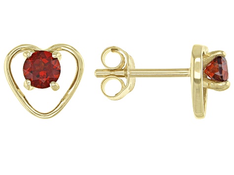 Pre-Owned Red Garnet Childrens 10k Yellow Gold Heart Stud Earrings .26ctw