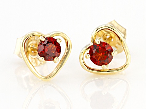 Pre-Owned Red Garnet Childrens 10k Yellow Gold Heart Stud Earrings .26ctw