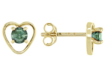 Picture of Pre-Owned Blue Lab Created Alexandrite Childrens 10k Yellow Gold Heart Stud Earrings .22ctw