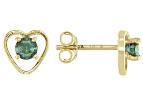 Pre-Owned Blue Lab Created Alexandrite Childrens 10k Yellow Gold Heart Stud Earrings .22ctw