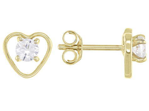 Pre-Owned White Zircon Childrens 10k Yellow Gold Heart Stud Earrings .29ctw