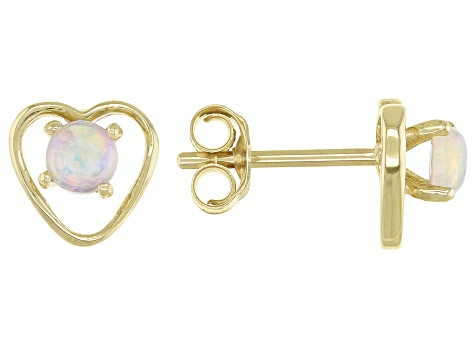 Pre-Owned Multi Color Ethiopian Opal Children's 10k Yellow Gold Heart Stud Earrings .12ctw