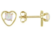 Pre-Owned Multi Color Ethiopian Opal Children's 10k Yellow Gold Heart Stud Earrings .12ctw