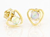 Pre-Owned Multi Color Ethiopian Opal Children's 10k Yellow Gold Heart Stud Earrings .12ctw