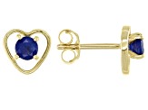 Pre-Owned Blue Sapphire Childrens 10k Yellow Gold Heart Stud Earrings .22ctw