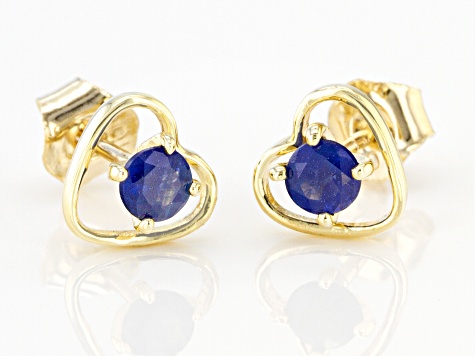 Pre-Owned Blue Sapphire Childrens 10k Yellow Gold Heart Stud Earrings .22ctw