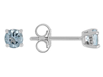 Picture of Pre-Owned Blue Aquamarine Rhodium Over 10k White Gold Childrens Stud Earring 0.43ctw