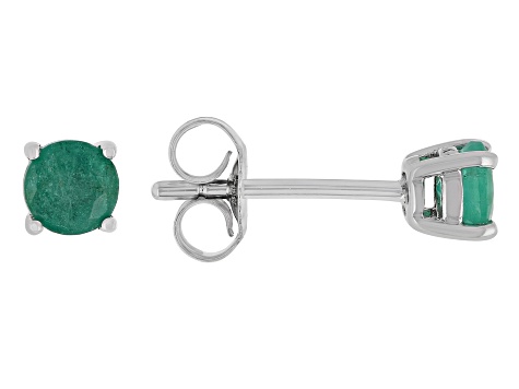 Pre-Owned Green Emerald Rhodium Over 10k White Gold Childrens Stud Earring 0.43ctw