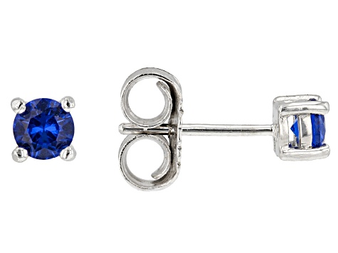 Pre-Owned Blue Lab Created Spinel Rhodium Over Sterling Silver Childrens Stud Earrings .48ctw