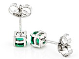 Pre-Owned Green Lab Created Emerald Rhodium Over Sterling Silver Childrens Stud Earrings 0.38ctw