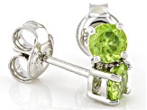 Pre-Owned Green Peridot Rhodium Over Sterling Silver Childrens Stud Earrings 0.46ctw