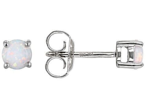 Pre-Owned White Lab Created Opal Rhodium Over Sterling Silver Childrens Stud Earrings 0.16ctw