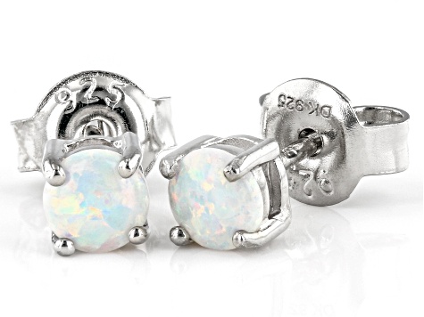 Pre-Owned White Lab Created Opal Rhodium Over Sterling Silver Childrens Stud Earrings 0.16ctw