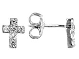 Pre-Owned White Lab Created Sapphire Rhodium Over Silver Childrens Cross Earrings .20ctw