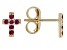 Pre-Owned Red Lab Created Ruby 18k Yellow Gold Over Sterling Silver Children's Cross Earrings .24ctw
