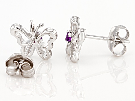 Pre-Owned Purple Amethyst Rhodium Over Sterling Silver Childrens Butterfly Stud Earrings .07ctw