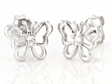Pre-Owned White Zircon Rhodium Over Sterling Silver Childrens Butterfly Stud Earrings .10ctw
