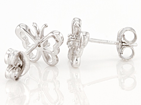 Pre-Owned White Zircon Rhodium Over Sterling Silver Childrens Butterfly Stud Earrings .10ctw
