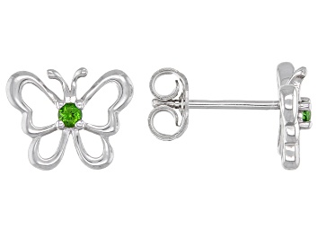 Picture of Pre-Owned Green Chrome Diopside Rhodium Over Sterling Silver Childrens Butterfly Stud Earrings .07ct