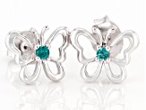 Pre-Owned Blue Lab Created Alexandrite Rhodium Over Sterling Silver Childrens Butterfly Stud Earring