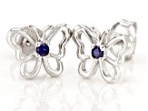 Pre-Owned Blue Sapphire Rhodium Over Sterling Silver Childrens Butterfly Stud Earrings .08ctw