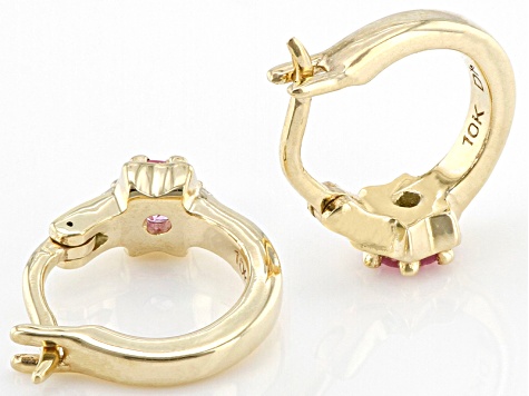 Pre-Owned Pink Sapphire 10k Yellow Gold Childrens Star Hoop Earrings 0.12ctw