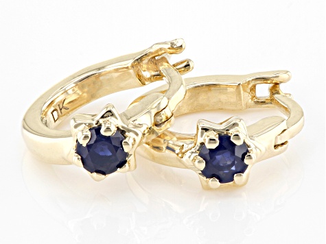 Pre-Owned Blue Sapphire 10k Yellow Gold Childrens Star Hoop Earrings 0.12ctw