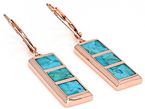 Pre-Owned Square Turquoise Inlay Copper Earrings