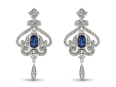 Pre-Owned Enchanted Disney Cinderella Dangle Earrings Blue Sapphire And White Diamond 10k White Gold