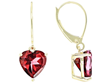 Picture of Pre-Owned Red Topaz 10k Yellow Gold Heart Earrings 3.74ctw