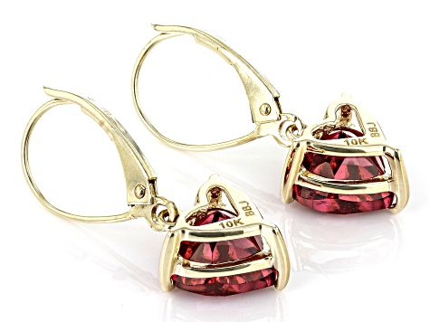 Pre-Owned Red Topaz 10k Yellow Gold Heart Earrings 3.74ctw