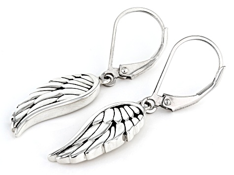 Pre-Owned Rhodium Over Sterling Silver Angel Wing Earrings